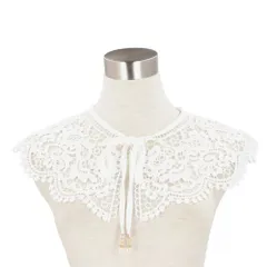 ☆ E：ホワイト ☆ レース付け襟 ビッグカラー リボン yklacecollar2 つけ襟 レース リボン 付け襟 つけえり レース襟 レースカラー フェイクカラー レディース ビッグカラー クロシェ編み おしゃれ シンプル モノトーン かわいい 可愛い