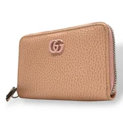 極美品 グッチ GUCCI カードケース 644412 レザー ピンクベージュ ダブルG マーモント コインケース ミニ財布 コンパクト ウォレット 小銭入れ M2