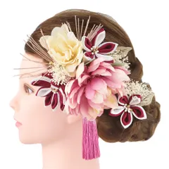 髪飾り 成人式 水引 つまみ細工 赤 振袖 前撮り 袴 花 2点セット ピンク 白 ゴールド ちりめん 房 房付き カスミソウ かんざし No.9-5124