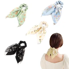 リボン髪飾り【4個入り】黒 蝶結び 髪飾り リボン ベルベット ロング リボン髪飾り かわいい ベロア ヘアアレンジ 大きめ 髪に優しい シルクヘアゴム ヘアゴム ヘアアクセサリー 頭飾り高弾力束ね髪 4色