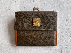 CELINE ガンチーニ レザーがま口財布 グリーン×ブラウン