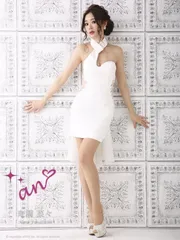 ホワイト　[AOC2917-B-2002] SALE【an/アン】ハイネック/ チョーカー/ ワンカラー/ ベア/ シフォン/ タイト/ キャバドレス