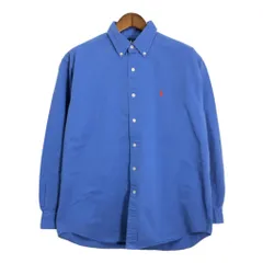 90年代 RALPH LAUREN ラルフローレン BLAKE ボタンダウン 長袖シャツ ワンポイントロゴ ブルー (メンズ L) 中古 古着 R7462
