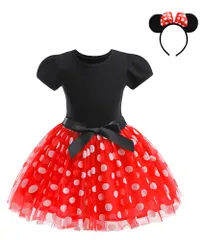 新品 [Ｔｚｒｃｙｃ] ミニー 女の子 ハロウィン ミニーちゃん 仮装 子供 可愛い 人気 ドット柄 ワンピース コスプレ キッズ 半袖 パーティー イベント 演出服 レッド カチューシャ 2点セット