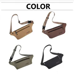 Mies’ M-BWP0002 キャンバスウエストポーチ ウエストバッグ 多機能ヘッドフォンジャック付き ショルダーバッグ スポーツ携帯電話収納 ヒップバッグ 撥水加工