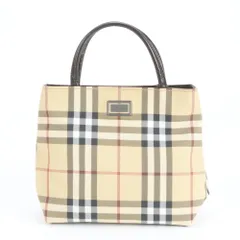 極美品 バーバリー ノバ チェック レザー スクエア トート バッグ 肩掛け ショルダー ハンド ベージュ レディース EUE CV14-6【中古】