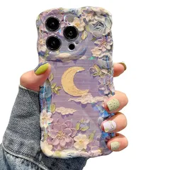 QLTYPRI iPhone 13 Pro MaxケースTPUカバー おしゃれ 韓国 可愛い 花柄 月 ウェーブ 薄型 軽量 耐衝撃 スマホケース ワイヤレス充電対応 ストラップホール付き アイフォン13 Pro Max ケース 6.7インチ 対応 - パ 0