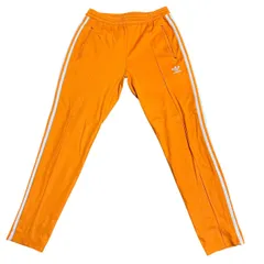 古着 adidas アディダス トラックパンツ 刺繍 トレフォイルロゴ オレンジ×ホワイトライン Lサイズ 257-37