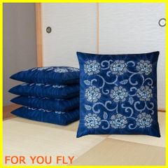 座布団カバー ５枚組 銘仙判 55×59cm 綿100％ 【 日本製 】【 耐久性 【厚手 】【五客用】 全開ファスナー 【 業務用 飲食店 業務用 公民館 集会所 来客用 法事 会議室 】 おしゃれ ざぶとんカバー (ネイビー（紺） ５枚組)