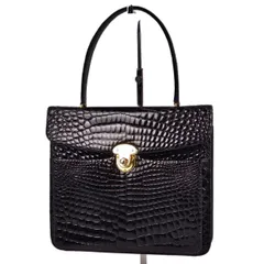 美品 クロコダイル CROCODILE バッグ ハンドバッグ ターンロック クロコダイル シャイニークロコ ワニ革 カバン 鞄 レディース ブラックのサムネイル