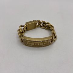 POLICE ポリス ブレスレット ゴールド系 喜平 プレート ジルコニア 金 
