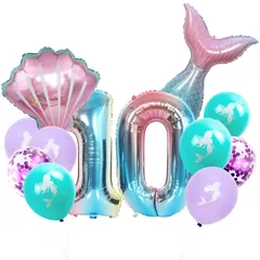 【★送料無料★】誕生日 飾り付け 数字 バルーン 女の子 10 誕生日 バルーン 風船 人魚 マーメイド アルミバルーン パーティー 誕生日 お祝い 風船セット ゴム風船 お誕生日会