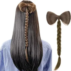 ルスブリラーレ (Luce brillare) 髪飾り リボン ポニーテール クリップ ヘアクリップ 巻き髪 シニヨン つけ毛 部分ウィッグ ポイントウィッグ 簡単装着 人工毛 七五三 浴衣 着物 和装 入園(ベージュブラウン,  三つ編み)