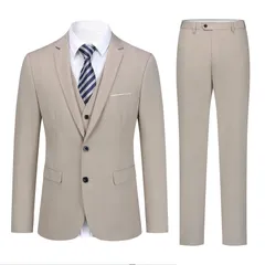 M_杏色 [YFFUSHI] スーツ メンズ スリーピーススーツ 上下セット 3点セット セットアップ スラックス 無地 2つボタン 1つボタン 無地 チェック柄 礼服 結婚式 就職 パーティー カジュアル 全14色 オールシーズン