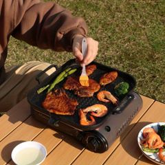 1個の韓国スタイルのアルミニウム合金製アウトドアグリルパン 塗装仕上げ ガスコンロとIHコンロに対応 キャンプやピクニックに最適なポータブルBBQグリドル