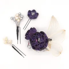 髪飾り ４点セット 京都 西陣 和小物 京あそび MIYAKO ASOBI 紫 成人式 花 和風 浴衣 着物 振袖 袴 七五三 子供 キッズ 結婚式お呼ばれ 卒業式 入学式 コーム 髪留め 日本製 送料無料 W 98 CM-T7-0755 w761　Si