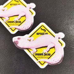 送料無料　Leopard gecko　レオパ　アルビノ「ヒョウモントカゲモドキ（ブリザード）ステッカー」（約５４ｍｍ×約６４ｍｍ）２枚セット販売！