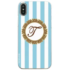 【新品未使用】らくらくスマートフォンme F-01L クリア ハードケース ( ストライプブルー イニシャルT ) ボーダー ストライプ イニシャル cl-initial1-f01l-ca034_f_t