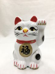 E-4 招き猫 置物 オブジェ 染付 寿 ヴィンテージ 古道具 アンティーク 
