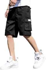 Lopis カーゴパンツ 快適 ショートパンツ メンズ ハーフパンツ 半ズボン ウエストゴム スポーツ シンプル 5分丈 ボトムス おしゃれ(ブラック,  3XL)