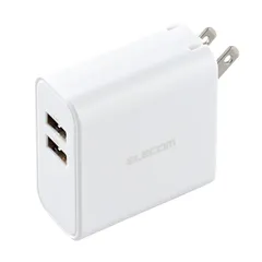 【新着商品】折りたたみ式プラグ 2台同時充電 USB-A おまかせ充電対応 2ポート 【 合計24W iPhone コンセント SE3/15/14/13/Android USB 各種対応】 充電器 ホワイト エレコム EC-AC03WH