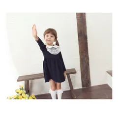 ☆ NAVY ☆ 110cm ☆ ブリーズワンピース ワンピース キッズ 長袖 ドレスワンピース 10002866 子供 ドレス 女の子 卒園式 入園式 入学式 結婚式 パーティ 発表会 七五三 丸襟 レース 紺 ネイビー かわいい オシャレ 可愛い おしゃれ