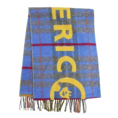 HYSTERIC GLAMOUR ヒステリックグラマー BEGG&CO 別注 マフラー | 22秋冬 ラムウール カシミヤ チェック柄 ロゴ マフラー | CIRCLE LOGO | リバーシブル フリンジ | ブルー系【レディース】【中古】
