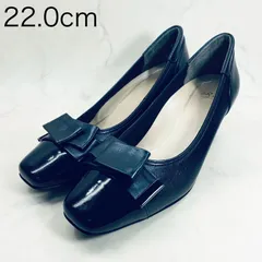 【新品 訳あり】リズラフィーネ　モチーフリボンパンプス　22.0㎝　紺