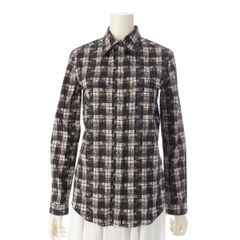 プラダ 15SS コットン ロゴ チェック 長袖 ブラウス シャツ トップス ブラック 38【中古】