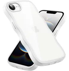 【新着商品】(ホワイト) ワイヤレス充電対応 落下防止 可愛い 人気 滑り止め スマホケース アイフォン16e 耐衝撃 カバー うねうね 波状フレーム かわいい ケース 16E iPhone クリア