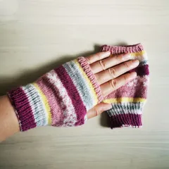 ハンドウォーマー・ハンドカバー： ショートタイプ（薄手）《ピンク》作業用指無し手袋 ハンドメイド