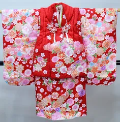 七五三 三歳 女児 被布着物セット 正絹 夢想 百花繚乱 赤地 3歳 3才 三才 女の子 祝着 お仕立て無料 NO39803
