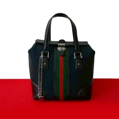 極 美品 GUCCI グッチ シェリーライン GG ロゴ チャーム 柄 レザー 本革 キャンバス ハンドバッグ ボストンバッグ ブラック  18953