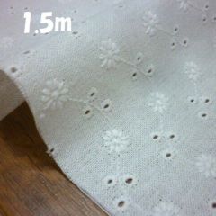 1.5m　綿麻 刺繍 小花ｂ/オフホワイト　刺繍生地　綿85%　麻15%