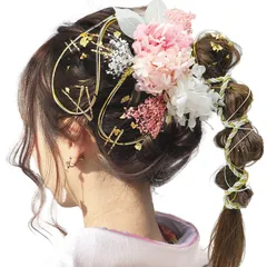 組紐 カスミソウ 人気 ロープ 銀箔 ヘアアクセサリー 前撮り 金箔 振袖 卒業式 水引 結婚式 和装 ドライフラワー 袴 着物 成人式 浴衣 ブライダル 髪飾り] 花嫁 ヘッドパーツ [JZOON ゴールドピン ゴールド葉っぱ