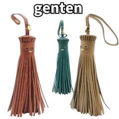 【存在感抜群✨遊び心満載】　genten　ミネラーレ チャーム タッセル ユニーク レザー 革小物 本革チャーム バッグチャーム ニュアンシー　グレージュ