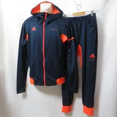 古着 メンズM adidas/アディダス ジャージ 上下セット パーカー ジャケット ロングパンツ サッカー ネイビー/オレンジ A97392/A97391 fg4542