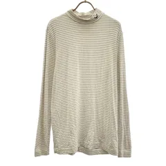 Callaway キャロウェイ ボーダー ロゴ刺繍 ゴルフ 長袖 モックネック カットソー L ホワイト メンズ 古着