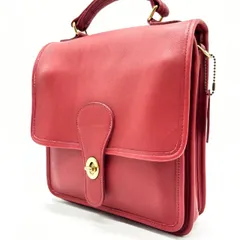 【良品】 OLD COACH オールドコーチ ハンドバッグ  トートバッグ フラップ ターンロック ウィリス ロゴ型押し ゴールド金具 チャーム ビンテージ ヴィンテージ グラブタンレザー レディース レッド 赤色
