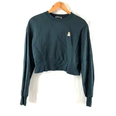 ワンアフターアナザーナイスクラップ one after another NICE CLAUP トレーナー 長袖 ショート丈 くま 刺繍 リブ 綿 深緑系 FREEサイズ 2025072800097のサムネイル