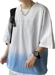 シャツ メンズ 夏服 半袖 五分袖 ホワイト グラデーション 大きい サイズ 七分袖 ゆったり カジュアル ファッション シンプル 涼しい 通気性 綿 吸汗速乾 軽い柔 グラデーション メンズ シャツHZQ4842
