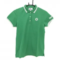 【超美品】ジャックバニー 半袖ポロシャツ グリーン×白 襟・袖口ライン ロゴ刺しゅう レディース 1(M) ゴルフウェア Jack Bunny