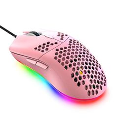 ゲーミングマウス 65g 軽量マウス光学式 RGB 26色LEDライト usb有線 プログラマブルドライバー 12000DPI 7鍵 6段調節可能 ハニカムデザイン Pixart Paw3325 PC PS4 スイッチ対応（ピンク）