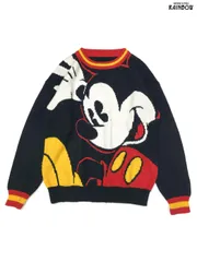 古着 ミッキーマウス キャラクター 長袖 ニット セーター 黒 赤 (ttu2410144)