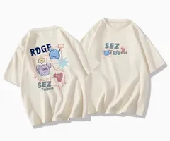 キャラクター プリント Tシャツ 半袖 ビッグシルエット オーバーサイズ 体型カバー ユニセックス レディース 韓国ファッション モンスター カジュアル トップス [1050]