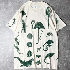 90s USA製 アニマル 総柄 アート プリント 半袖 Tシャツ L / 90年代 アメリカ製 オールド オールオーバー シングル ナチュラル