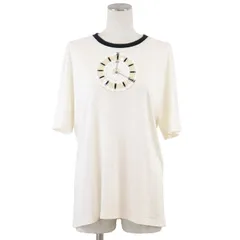【美品】CHANEL シャネル Tシャツ P62662 COCOマーク ロゴ モノグラム 時計 モチーフ リネン混 麻 ラウンドネック カットソー レディース サイズ 42 オフホワイト ブラック 黒 イタリア製のサムネイル