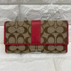 COACH コーチ シグネチャー 長財布 ベージュ×レッド系  レディース