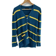 CABaN(キャバン) カーディガン サイズL メンズ美品  - ダークネイビー×イエローグリーン 長袖