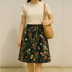 【大人可愛いフラワー柄スカート✨】アーバンリサーチドアーズ＊URBAN RESEARCH DOORS＊大人花柄ロひざ丈スカート＊ネイビー×花柄＊フリーサイズ＊春夏スカート✨